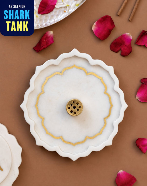 Marble Brass Incense Stick Holder - Lotus