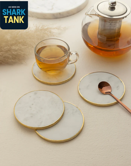 Marble Ring Brass Coasters - White (Set of 4)