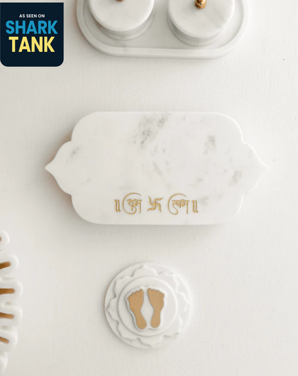 Marble Shubh Labh Tray & Marble Brass Footprint ( Choose Options)