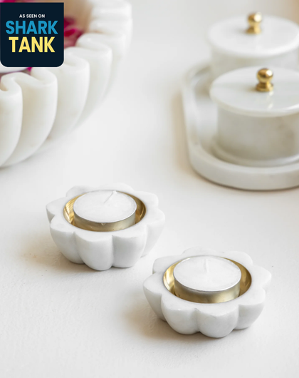 Marble Flower Diya For Diwali (Set of 2)