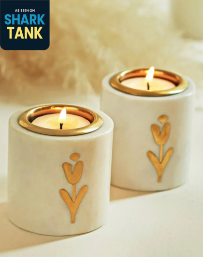 Marble Tulip Tea Light Holder ( Set of 2)