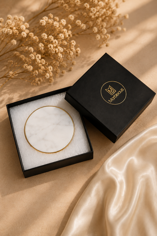 Marble Ring Brass Coasters - White (Set of 4) (With Gift Box)