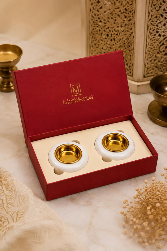 Marble Tea Light Candle Holders (Set of 2) – Oval (With Gift Box)