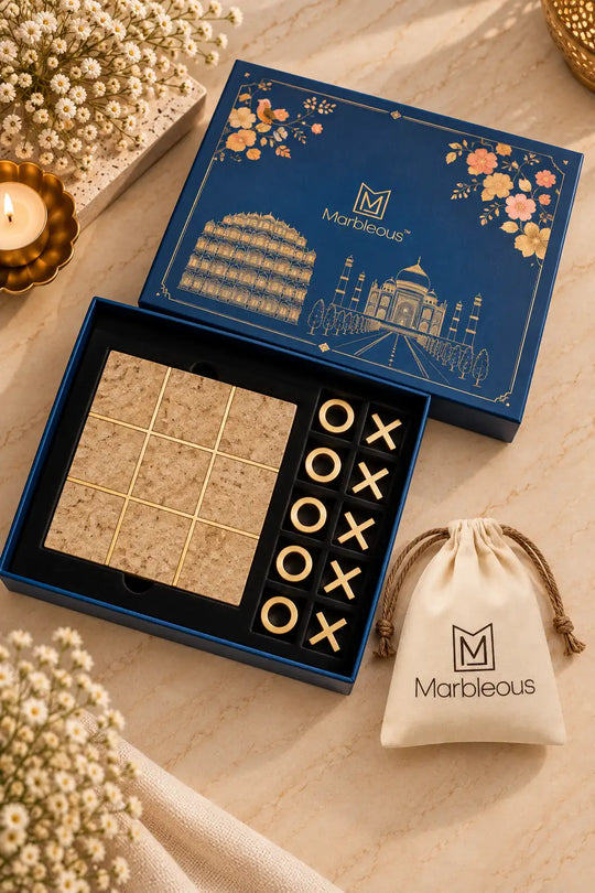 Marble Tic Tac Toe Game – Yellow (With Gift Box)