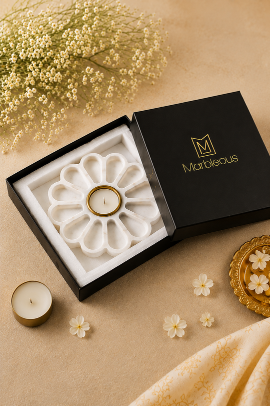 Marble Flower Tea Light Holder (With Gift Box)