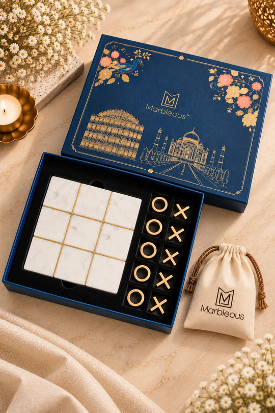 Marble Tic Tac Toe Game – White (With Gift Box)
